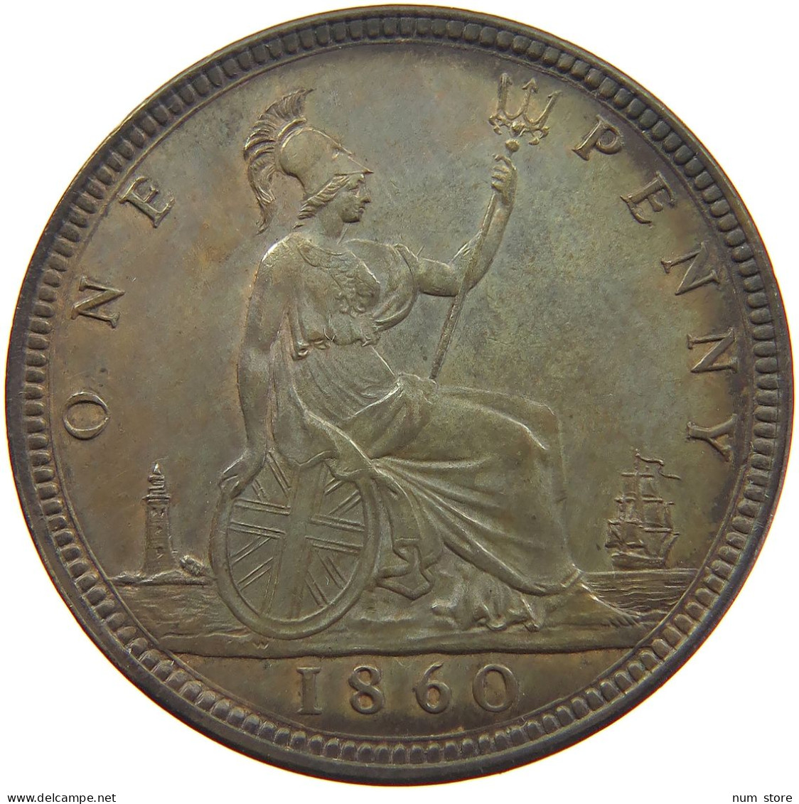 GREAT BRITAIN PENNY 1860 Victoria 1837-1901 SHINNY FIELDS #t138 0015 - D. 1 Penny