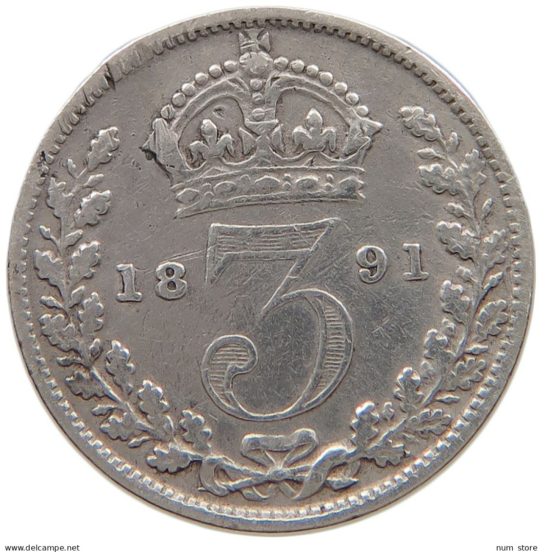 GREAT BRITAIN THREEPENCE 1891 Victoria 1837-1901 #t158 0451 - F. 3 Pence