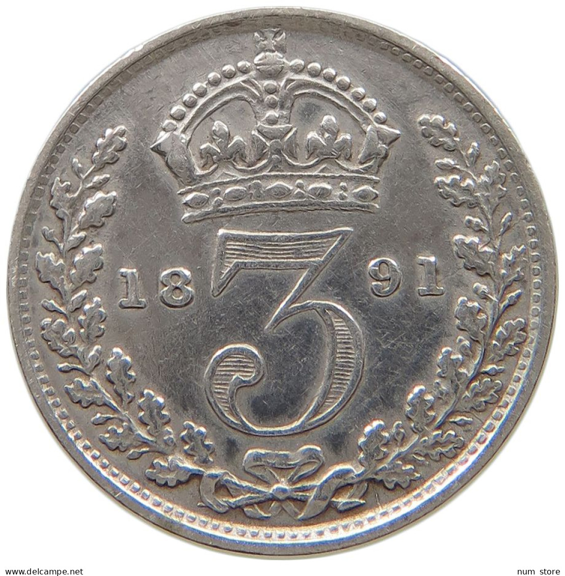 GREAT BRITAIN THREEPENCE 1891 Victoria 1837-1901 #t157 0731 - F. 3 Pence