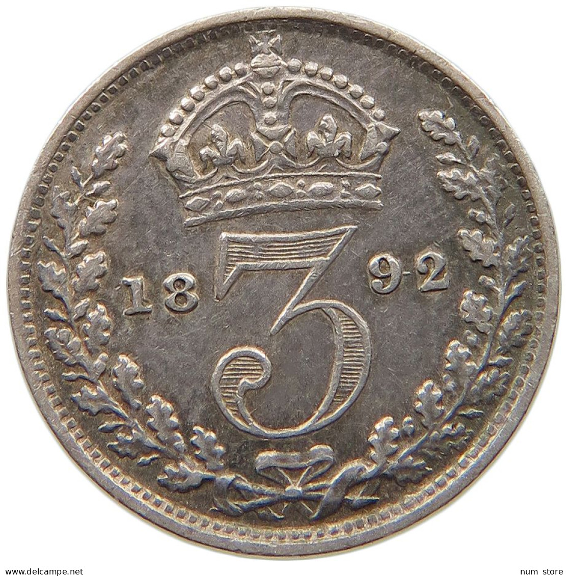 GREAT BRITAIN THREEPENCE 1892 Victoria 1837-1901 #t114 0117 - F. 3 Pence