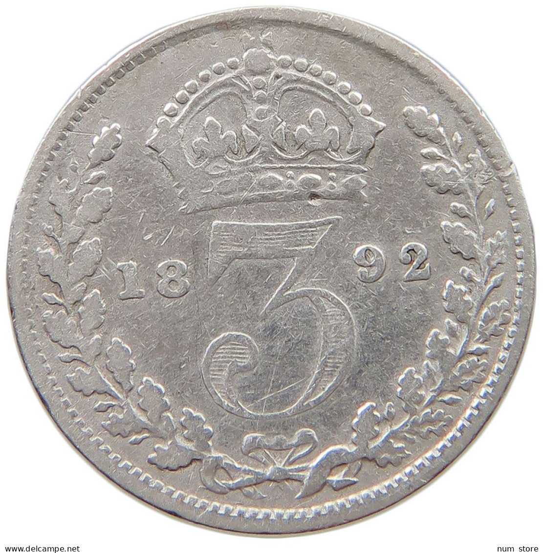 GREAT BRITAIN THREEPENCE 1892 Victoria 1837-1901 #s038 0681 - F. 3 Pence