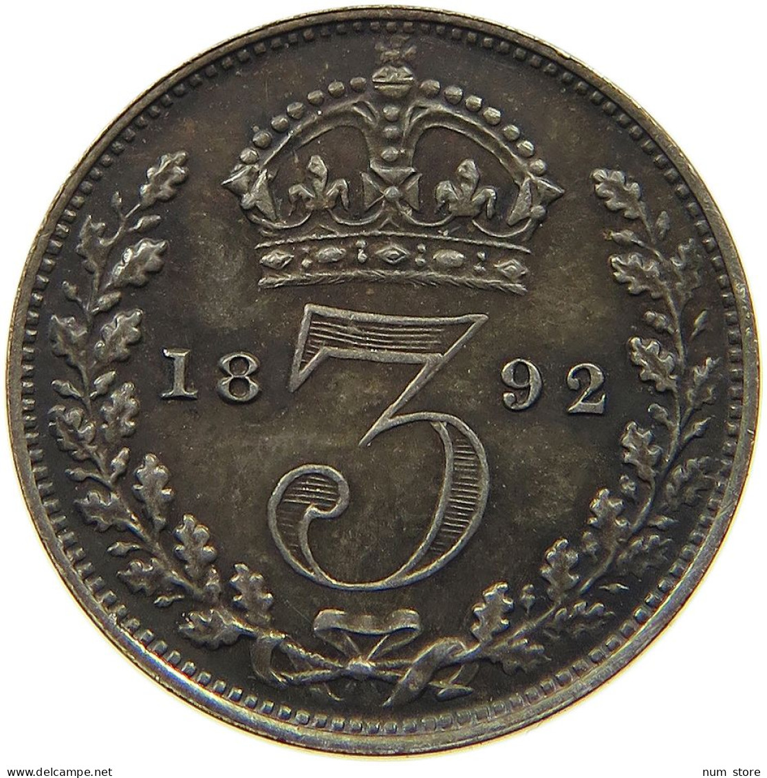 GREAT BRITAIN THREEPENCE 1892 Victoria 1837-1901 #t058 0597 - F. 3 Pence