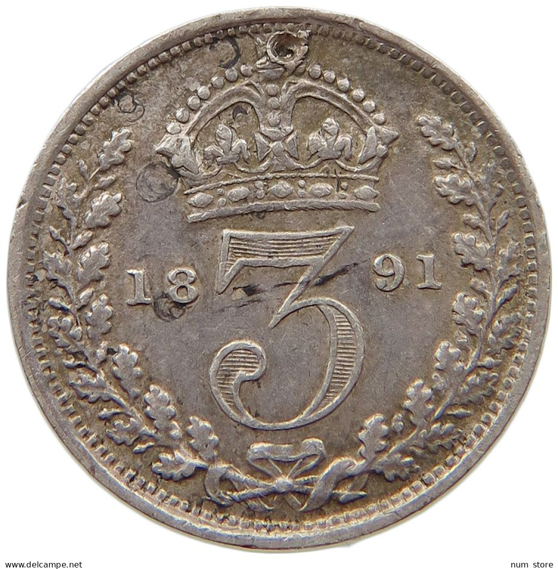 GREAT BRITAIN THREEPENCE 1891 Victoria 1837-1901 #t078 0349 - F. 3 Pence