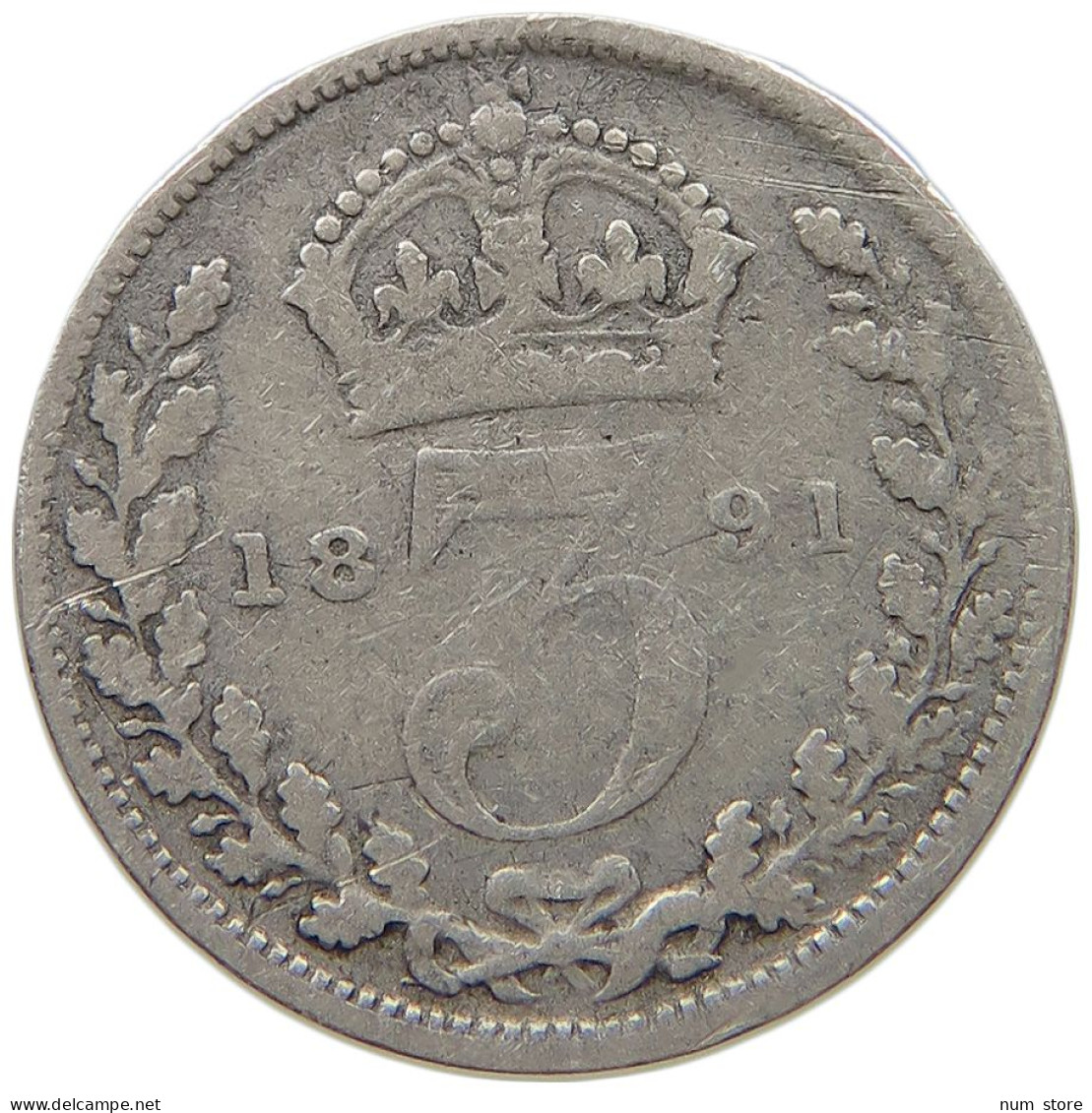 GREAT BRITAIN THREEPENCE 1891 Victoria 1837-1901 #c072 0193 - F. 3 Pence