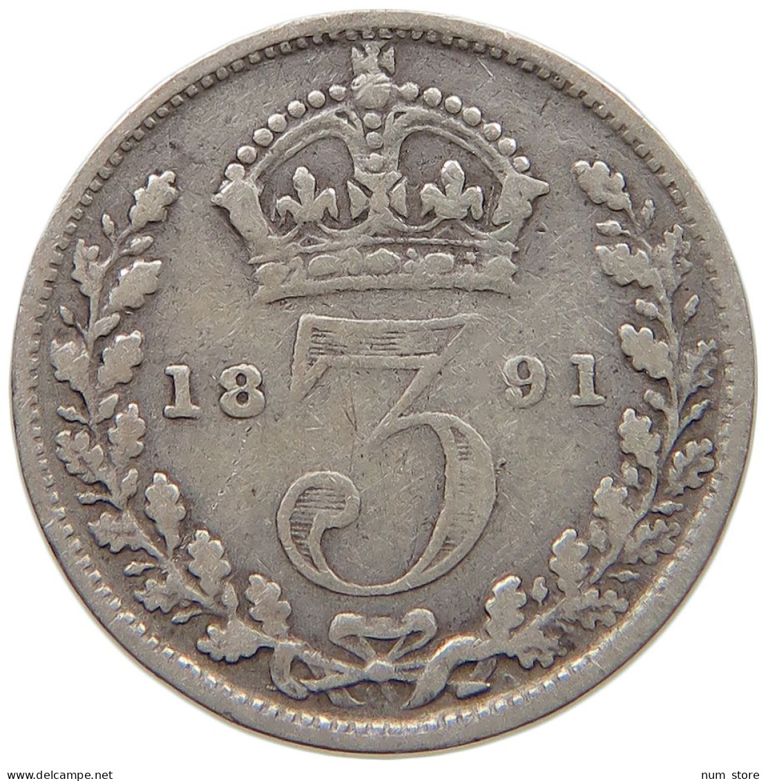 GREAT BRITAIN THREEPENCE 1891 Victoria 1837-1901 #c019 0159 - F. 3 Pence