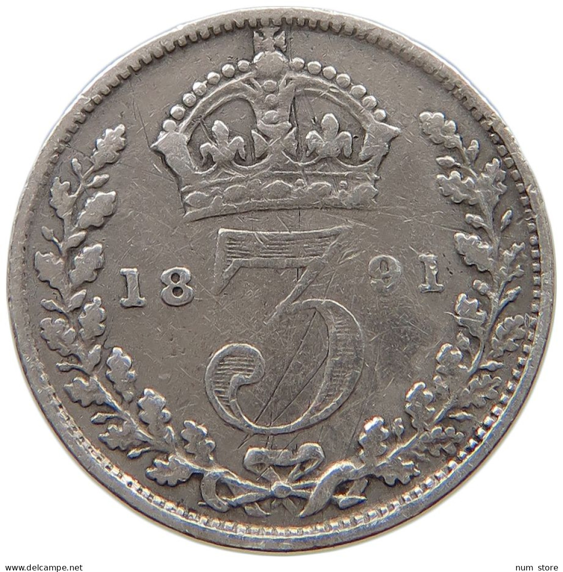 GREAT BRITAIN THREEPENCE 1891 Victoria 1837-1901 #a004 0365 - F. 3 Pence