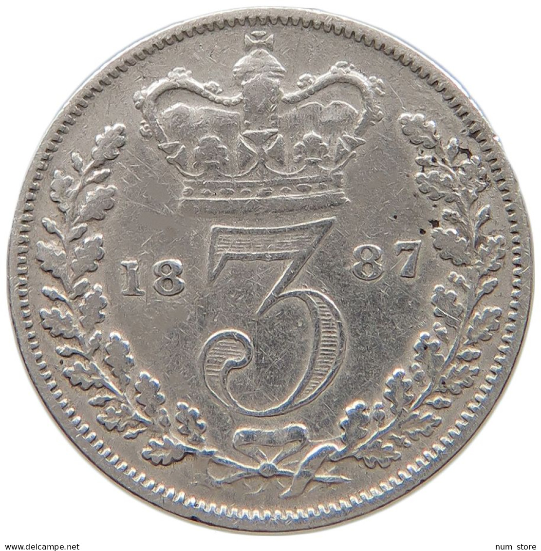 GREAT BRITAIN THREEPENCE 1887 Victoria 1837-1901 #t158 0447 - F. 3 Pence