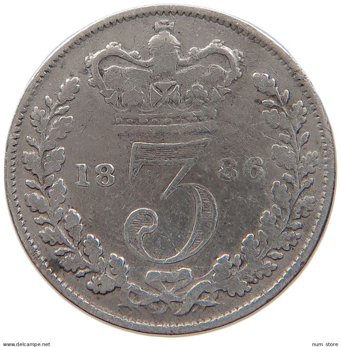 GREAT BRITAIN THREEPENCE 1886 Victoria 1837-1901 #t162 0289 - F. 3 Pence