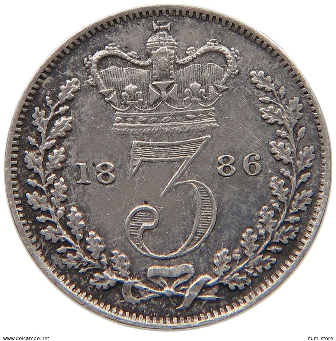 GREAT BRITAIN THREEPENCE 1886 Victoria 1837-1901 #t118 1219 - F. 3 Pence