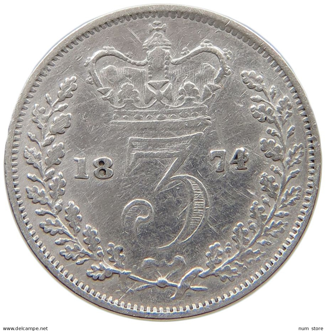 GREAT BRITAIN THREEPENCE 1874 Victoria 1837-1901 #t148 0859 - F. 3 Pence