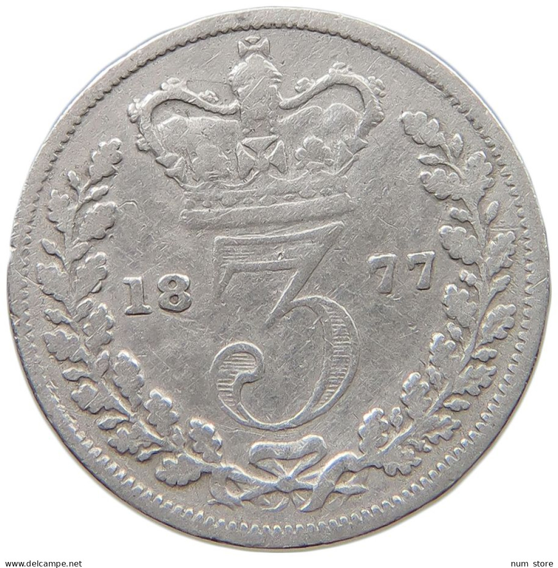 GREAT BRITAIN THREEPENCE 1877 Victoria 1837-1901 #t148 0857 - F. 3 Pence