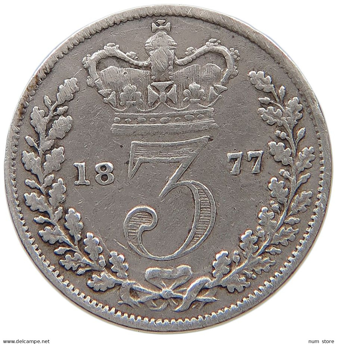 GREAT BRITAIN THREEPENCE 1877 Victoria 1837-1901 #t095 0637 - F. 3 Pence