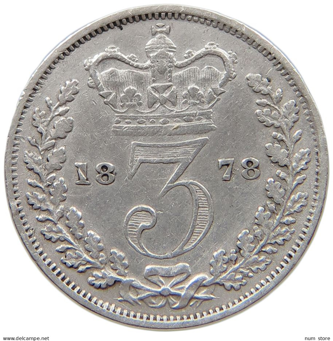 GREAT BRITAIN THREEPENCE 1878 Victoria 1837-1901 #t148 0855 - F. 3 Pence
