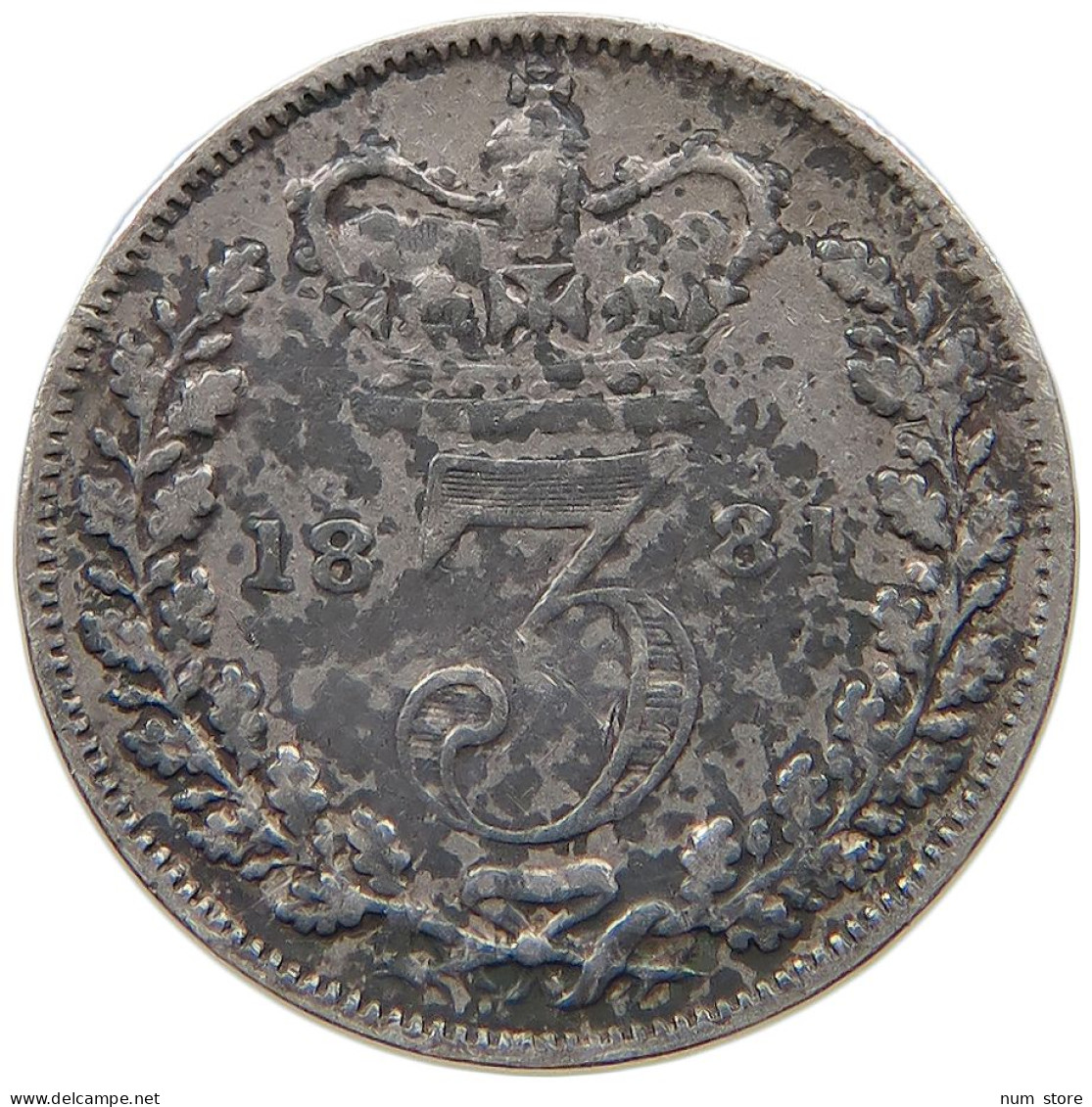 GREAT BRITAIN THREEPENCE 1881 Victoria 1837-1901 #a034 0045 - F. 3 Pence