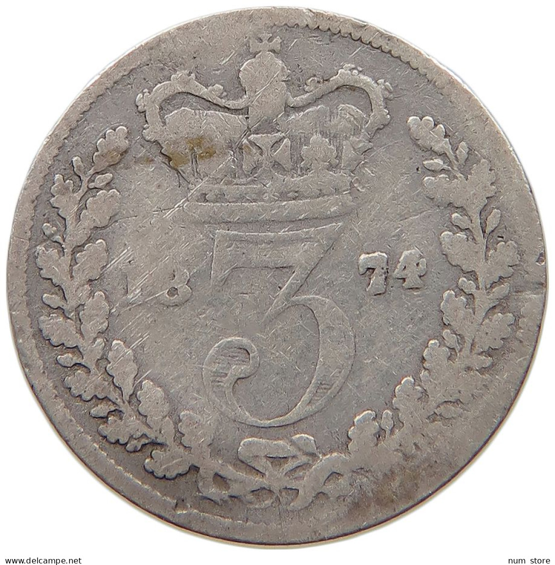 GREAT BRITAIN THREEPENCE 1874 Victoria 1837-1901 #c036 0307 - F. 3 Pence