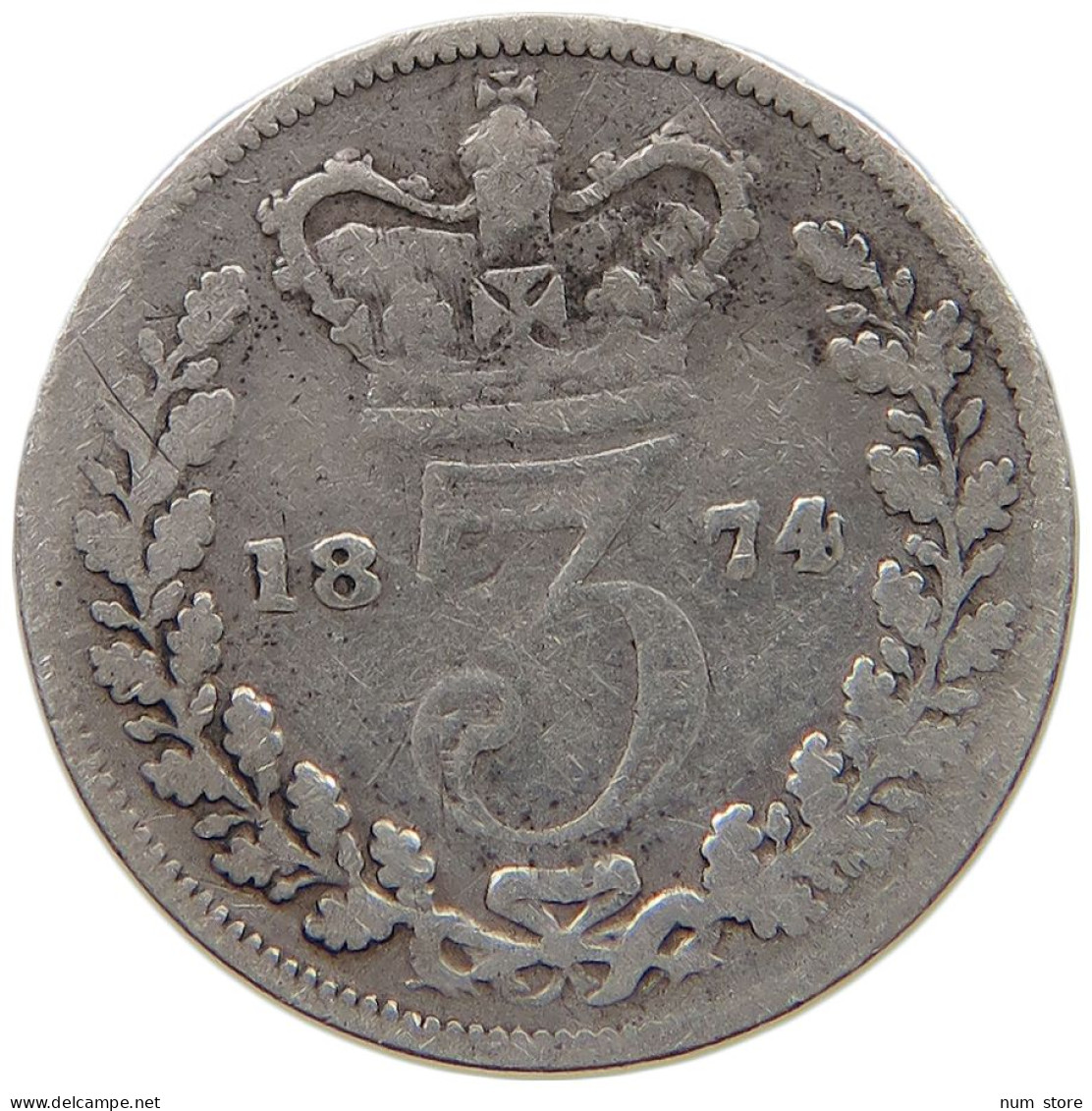 GREAT BRITAIN THREEPENCE 1874 Victoria 1837-1901 #a091 0913 - F. 3 Pence