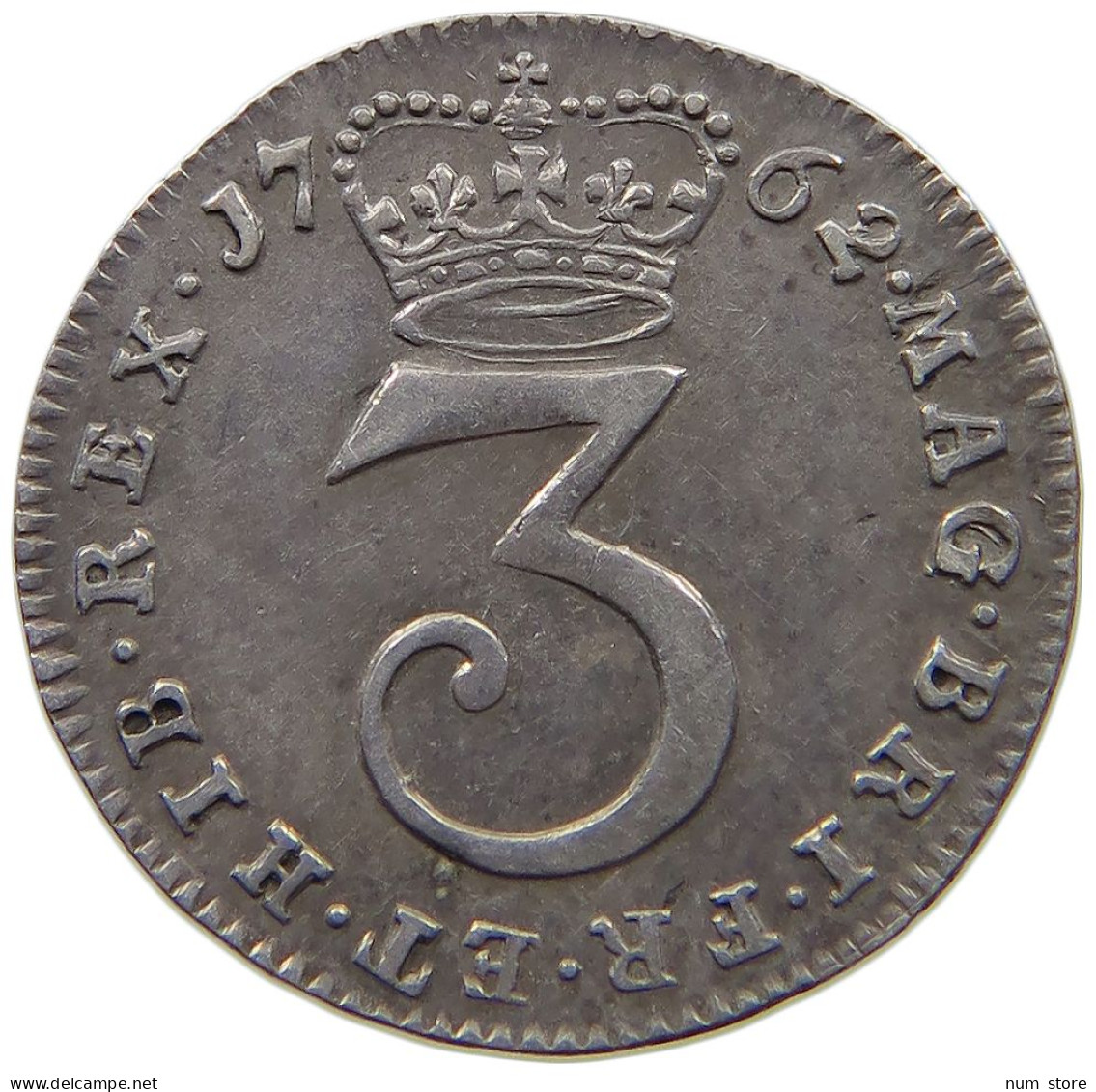 GREAT BRITAIN THREEPENCE 1762 GEORGE III. 1760-1820 #t005 0261 - E. 3 Pence