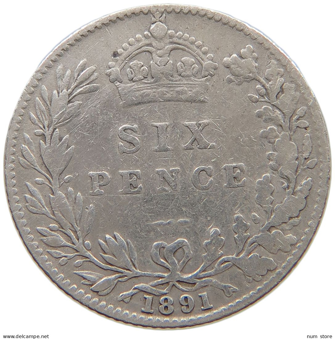 GREAT BRITAIN SIXPENCE 1891 Victoria 1837-1901 #t158 0393 - H. 6 Pence