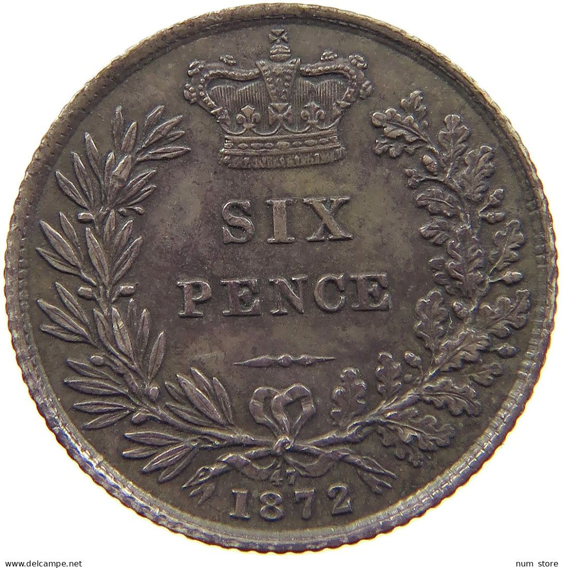 GREAT BRITAIN SIXPENCE 1872 Victoria 1837-1901 DIE 47 #t070 0307 - H. 6 Pence
