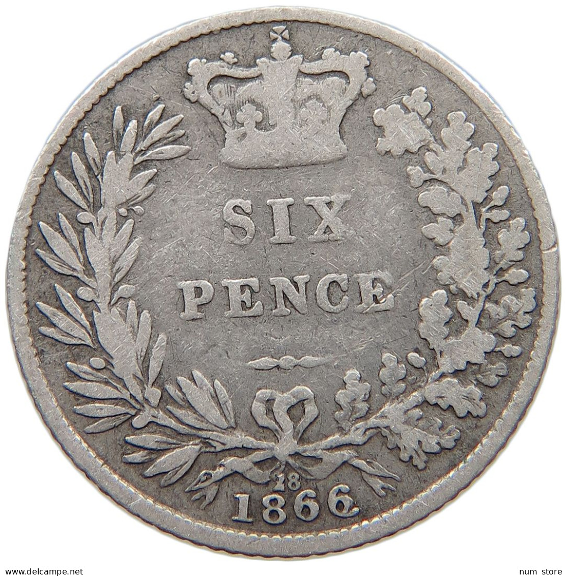 GREAT BRITAIN SIXPENCE 1866 Victoria 1837-1901 MINTING ERROR 1866 #c058 0181 - H. 6 Pence