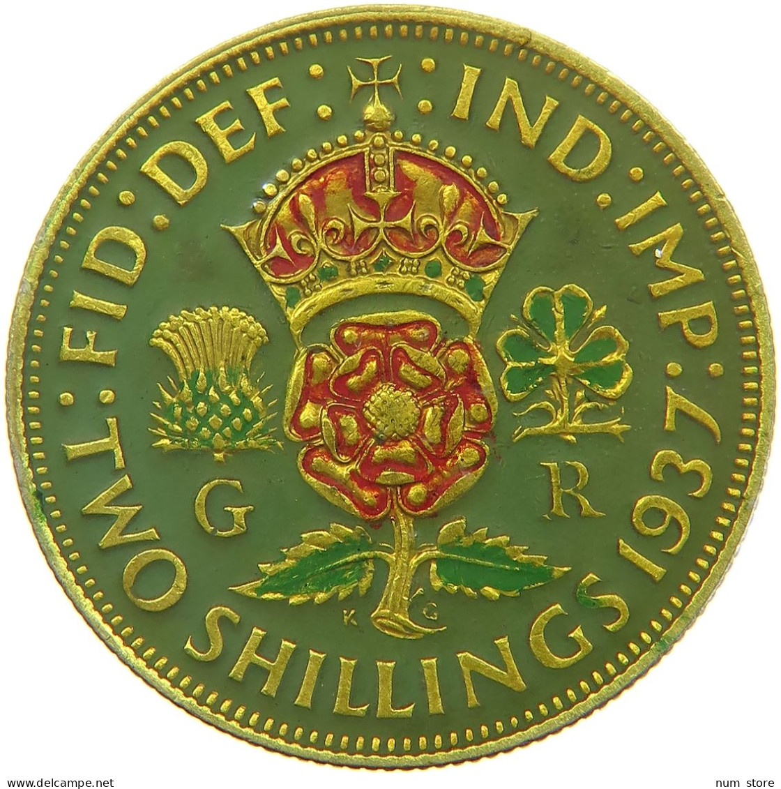 GREAT BRITAIN TWO SHILLINGS 1937 George VI. (1936-1952) ENAMELED #s010 0331 - J. 1 Florin / 2 Shillings