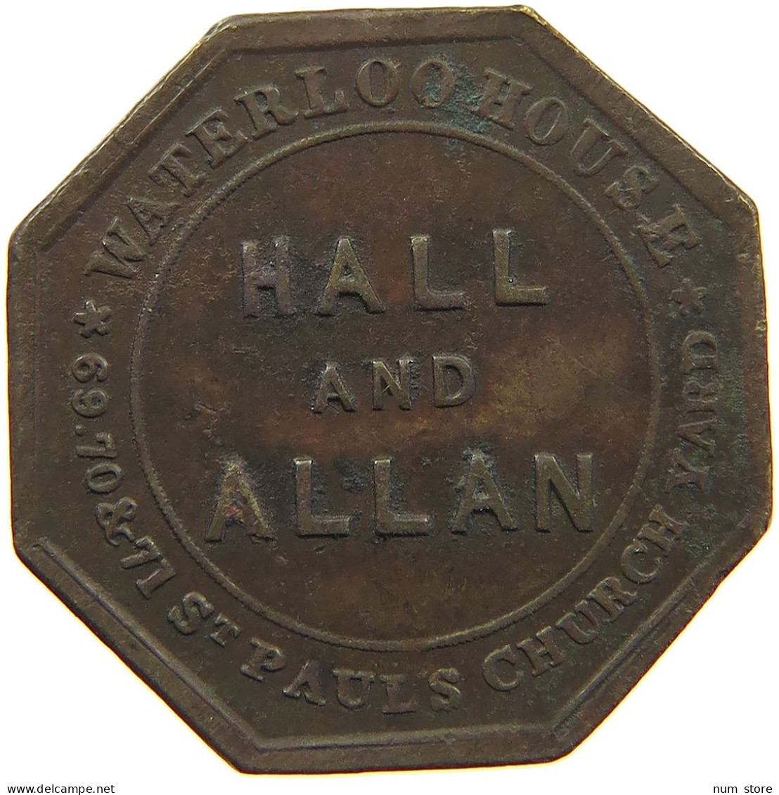 GREAT BRITAIN TOKEN  TOKEN WATERLLO HOUSE HALL AND ALLAN TOKEN #c054 0311 - Autres & Non Classés