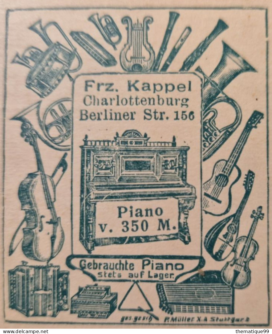 Entier Postal Timbré Sur Commande D'Allemagne (1910) Piano Violon Guitare Accordeon Trompette Flute Tambour Harmonica - Musique