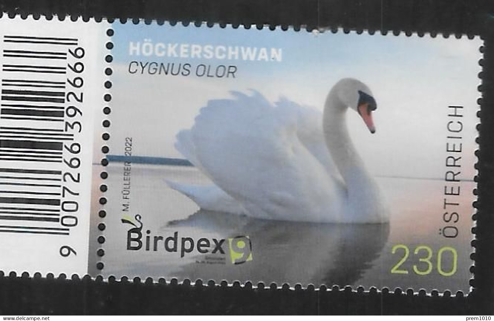 AUSTRIA 2022- BIRDPEX ISSUE- MUTE SWAN ( Cygnus Olor) 1v MNH With Numbere Tag On Left- MNH - Cigni