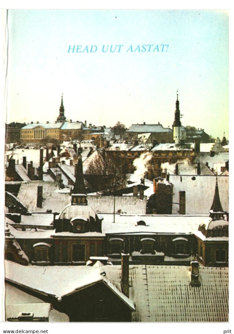 Happy New Year! Snowy Old Town Tallinn 1986 Unused Vintage Double-side Postcard. Publisher Eesti Raamat, Estonia - Estonie