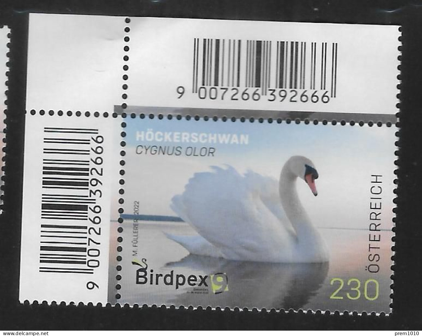 AUSTRIA 2022- BIRDPEX ISSUE- MUTE SWAN ( Cygnus Olor) 1v MNH - Marginal Block With  Number Tags On Two Sides- - Swans