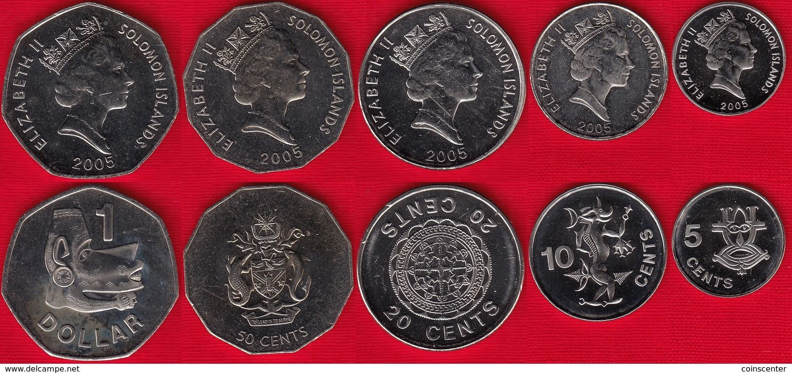 Solomon Islands Set Of 5 Coins: 5 Cents - 1 Dollar 2005 UNC - Isole Salomon