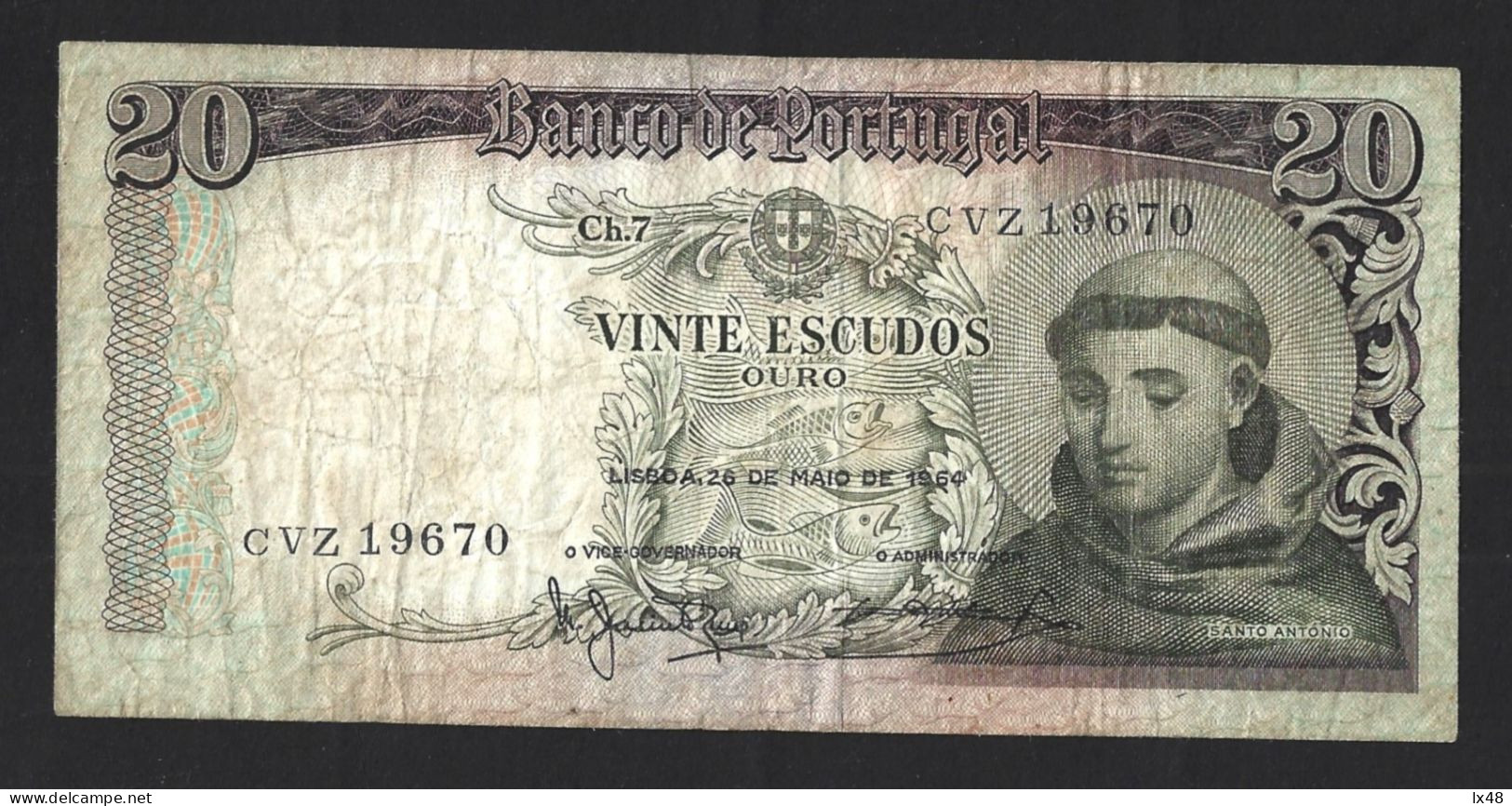 Nota Chapa 7 De 20$00 Do Santo António De Lisboa. Igreja De Santo António, Lisboa. Church Of Santo António In Lisbon. - Kiloware - Banknoten