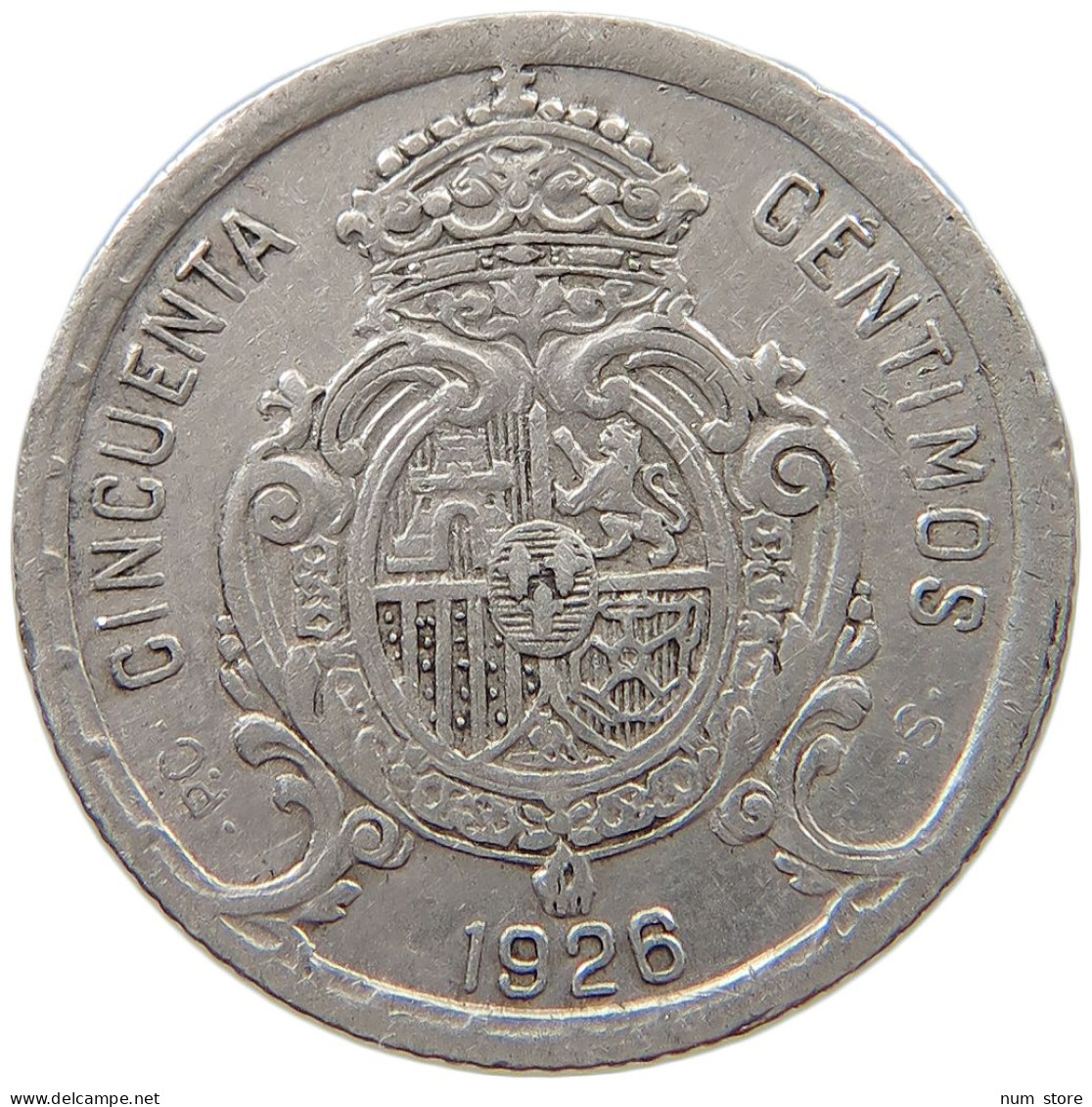 SPAIN 50 CENTIMOS 1926 Alfonso XIII. (1886–1941) #a004 0055 - Sonstige & Ohne Zuordnung