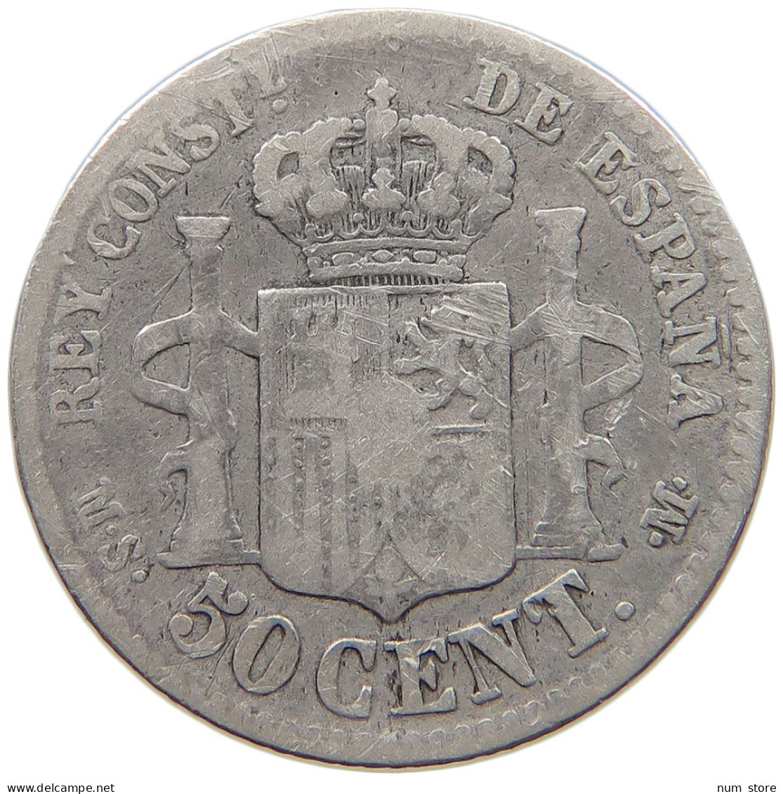 SPAIN 50 CENTIMOS 1880 Alfonso XII. (1874–1885) #c040 0453 - Andere & Zonder Classificatie