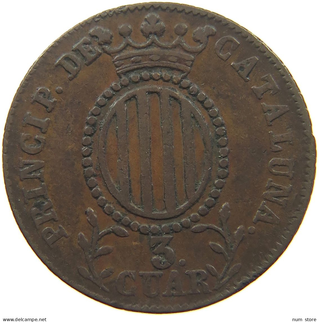 SPAIN 3 QUARTOS 1844 Isabell II. (1833–1868) CATALONIA #t001 0099 - Provincial Currencies