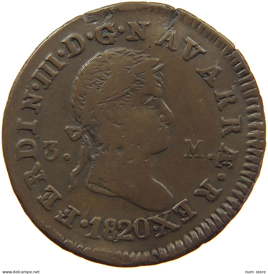 SPAIN 3 MARAVEDIS 1820 NAVARRA #t138 0093 - Münzen Der Provinzen