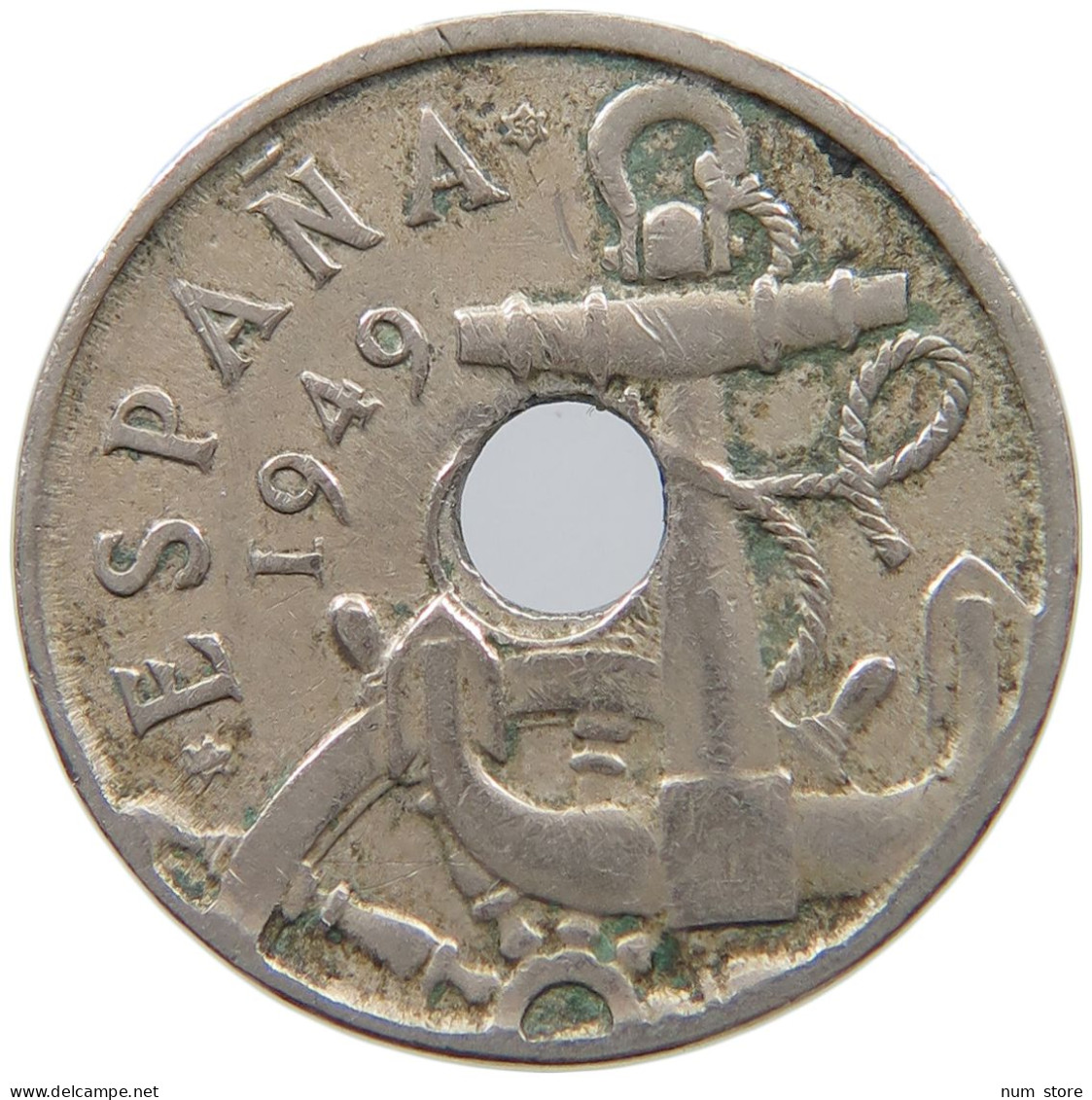 SPAIN 50 CENTIMOS 1949 Francisco Franco 1939-1975 HOLLE OFF-CENTER #s065 0557 - 50 Pesetas