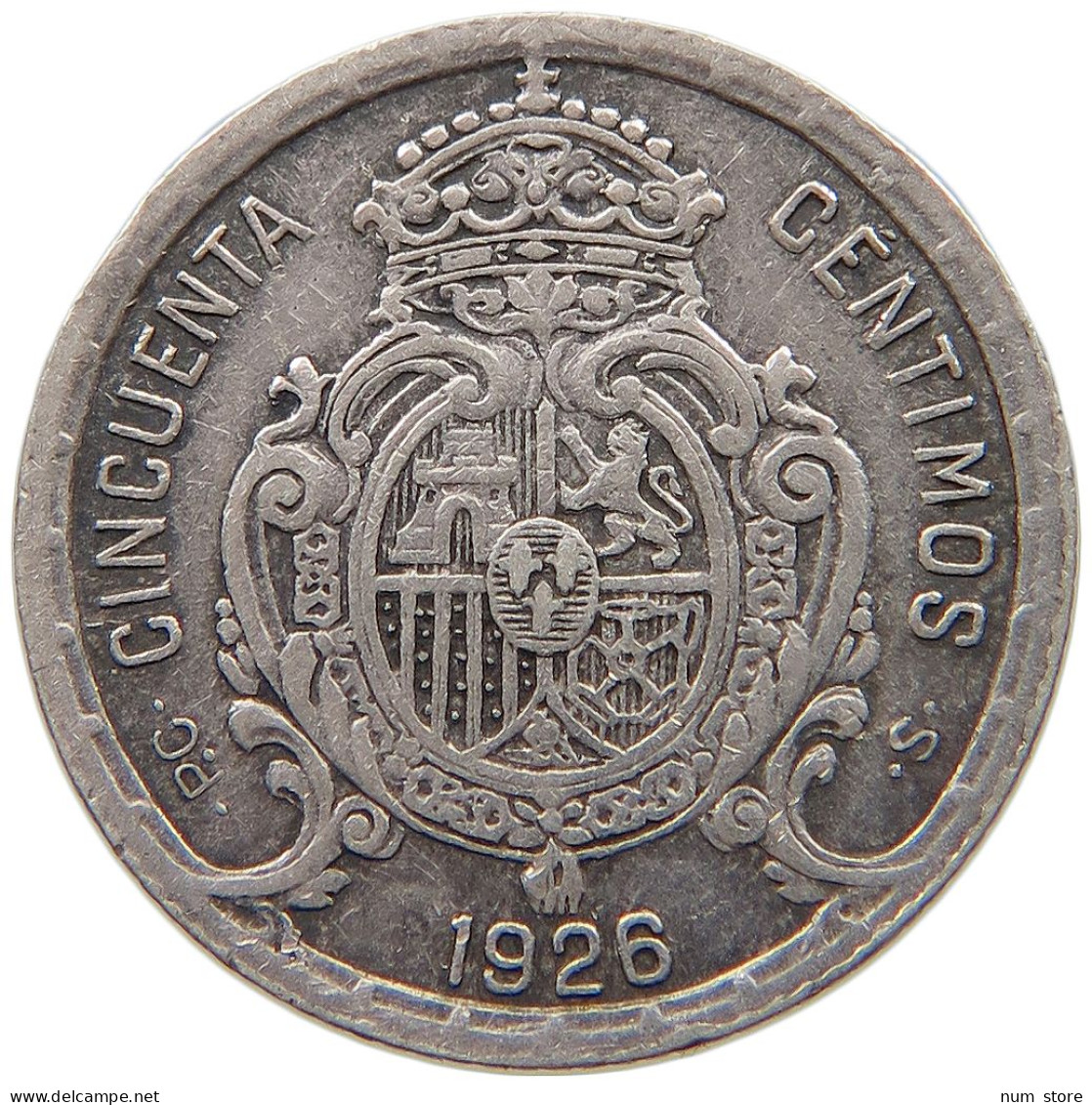 SPAIN 50 CENTIMOS 1926 Alfonso XIII. (1886–1941) #t112 0267 - Sonstige & Ohne Zuordnung