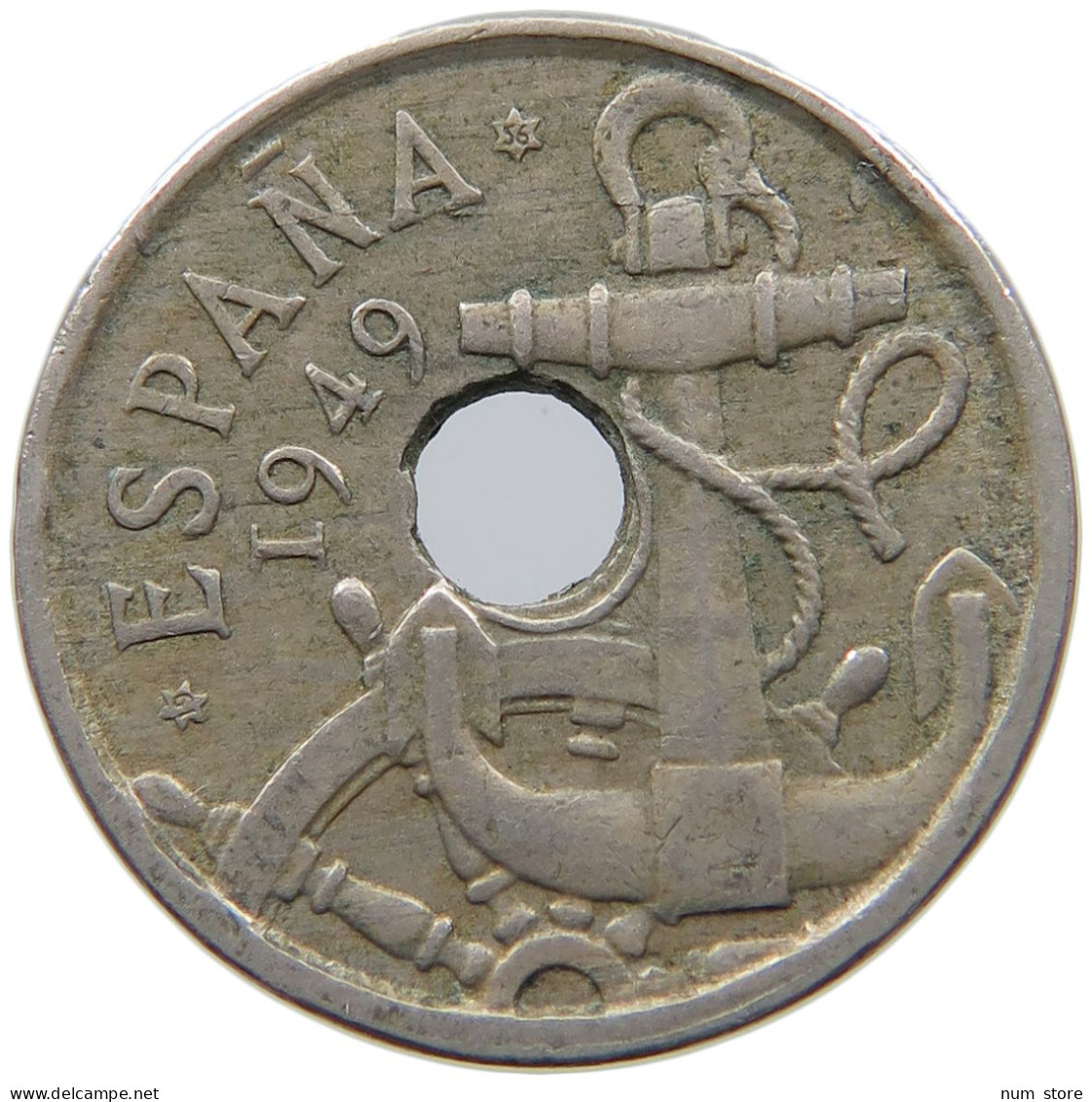 SPAIN 50 CENTIMOS 1949 Francisco Franco 1939-1975 HOLLE OFF-CENTER #s065 0551 - 50 Peseta