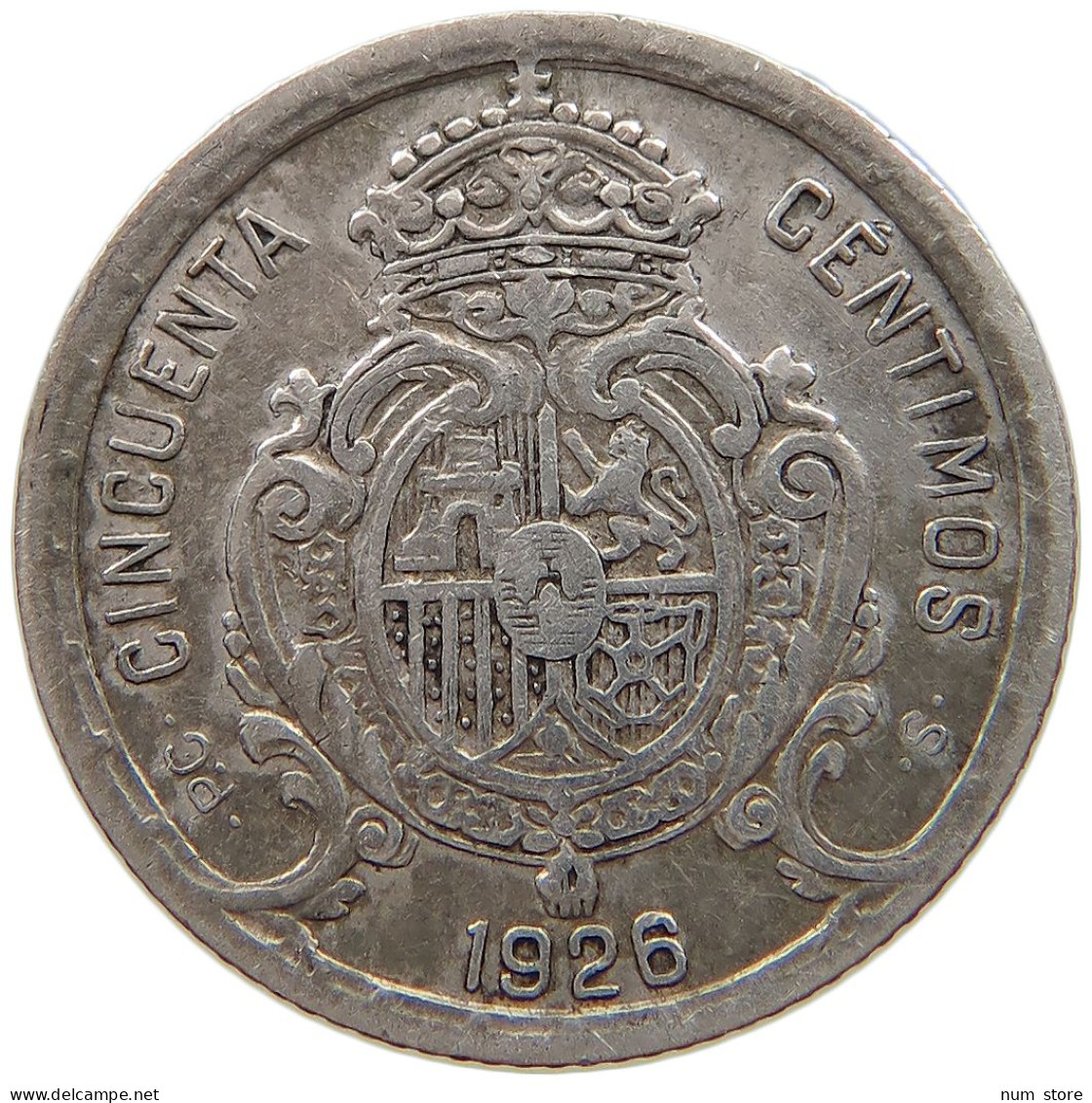 SPAIN 50 CENTIMOS 1926 Alfonso XIII. (1886–1941) #s038 0621 - Sonstige & Ohne Zuordnung