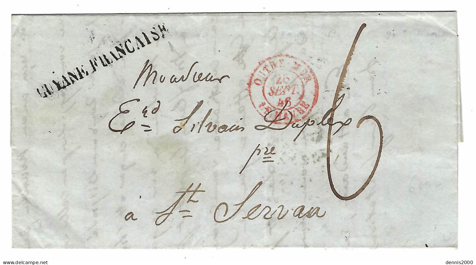 1846 - Lettre De CAYENNE " GUYANE FRANCAISE " + Cad Rouge OUTREMER / LE HAVRE " Pour St Servan - Cartas & Documentos