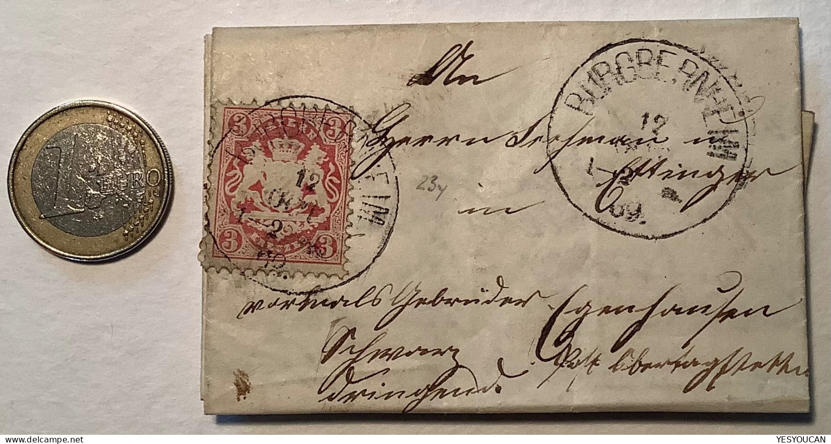 Bayern Mi.26 Seltener BURGBERNHEIM (Mittelfranken) Brief Mit Fehldatum 1869 Statt 1871 ! - Lettres & Documents