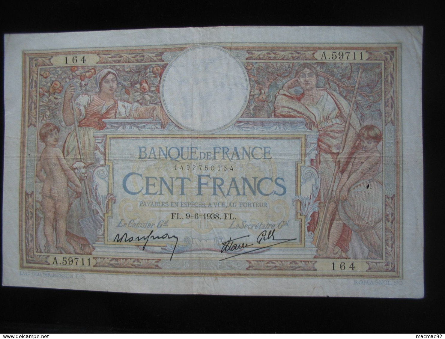 100 Cent Francs - LUC OLVIER MERSON  - 9=6=1938  **** EN ACHAT IMMEDIAT **** - 100 F 1908-1939 ''Luc Olivier Merson''