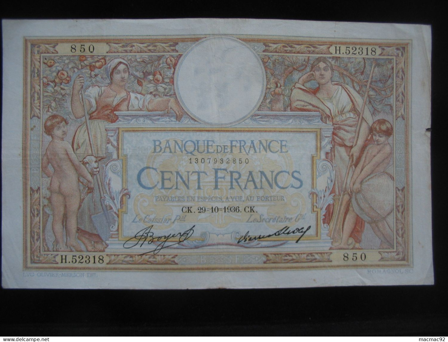 100 Cent Francs - LUC OLVIER MERSON  - 29=10=1936  **** EN ACHAT IMMEDIAT **** - 100 F 1908-1939 ''Luc Olivier Merson''