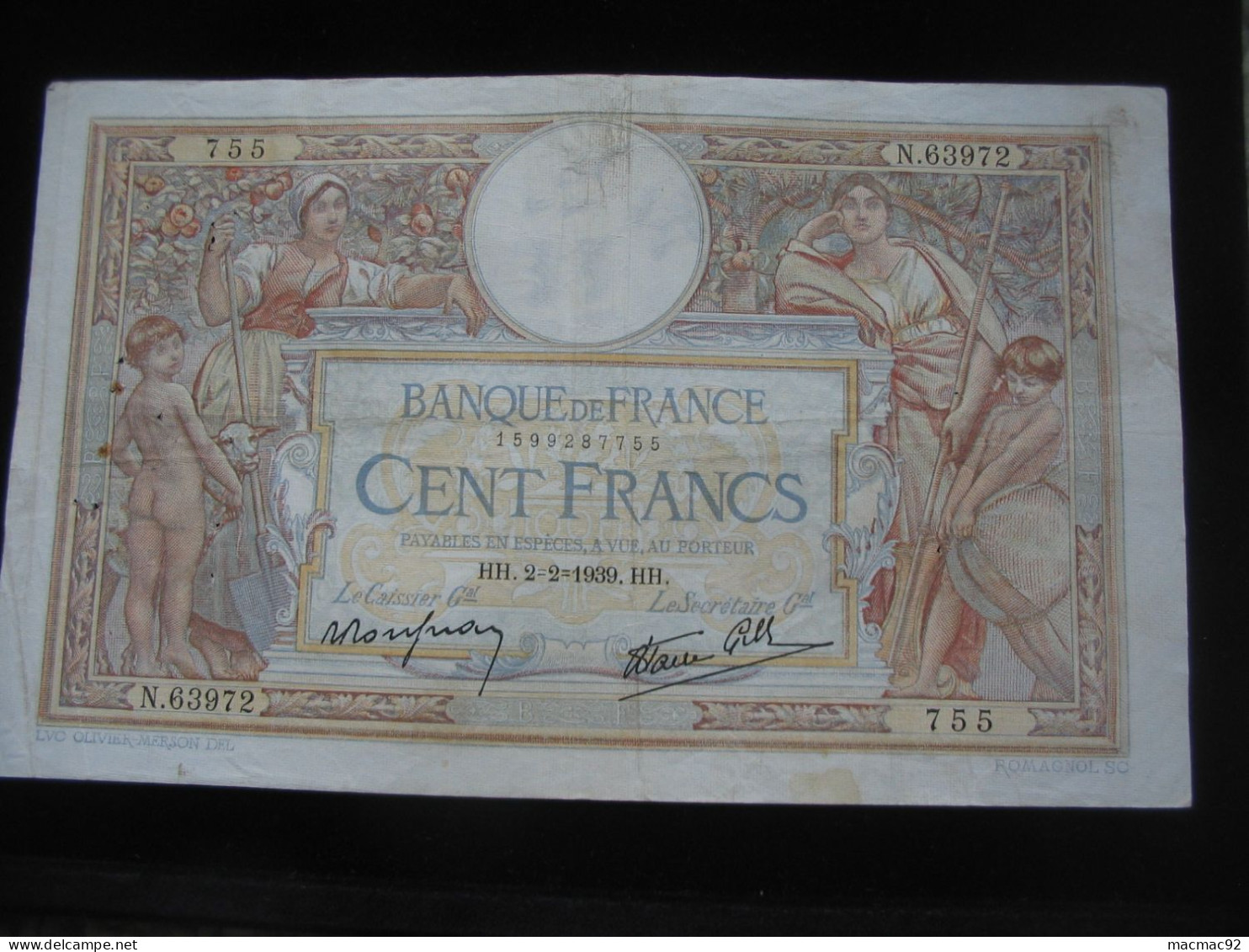 100 Cent Francs - LUC OLVIER MERSON  - 2=2=1939  **** EN ACHAT IMMEDIAT **** - 100 F 1908-1939 ''Luc Olivier Merson''