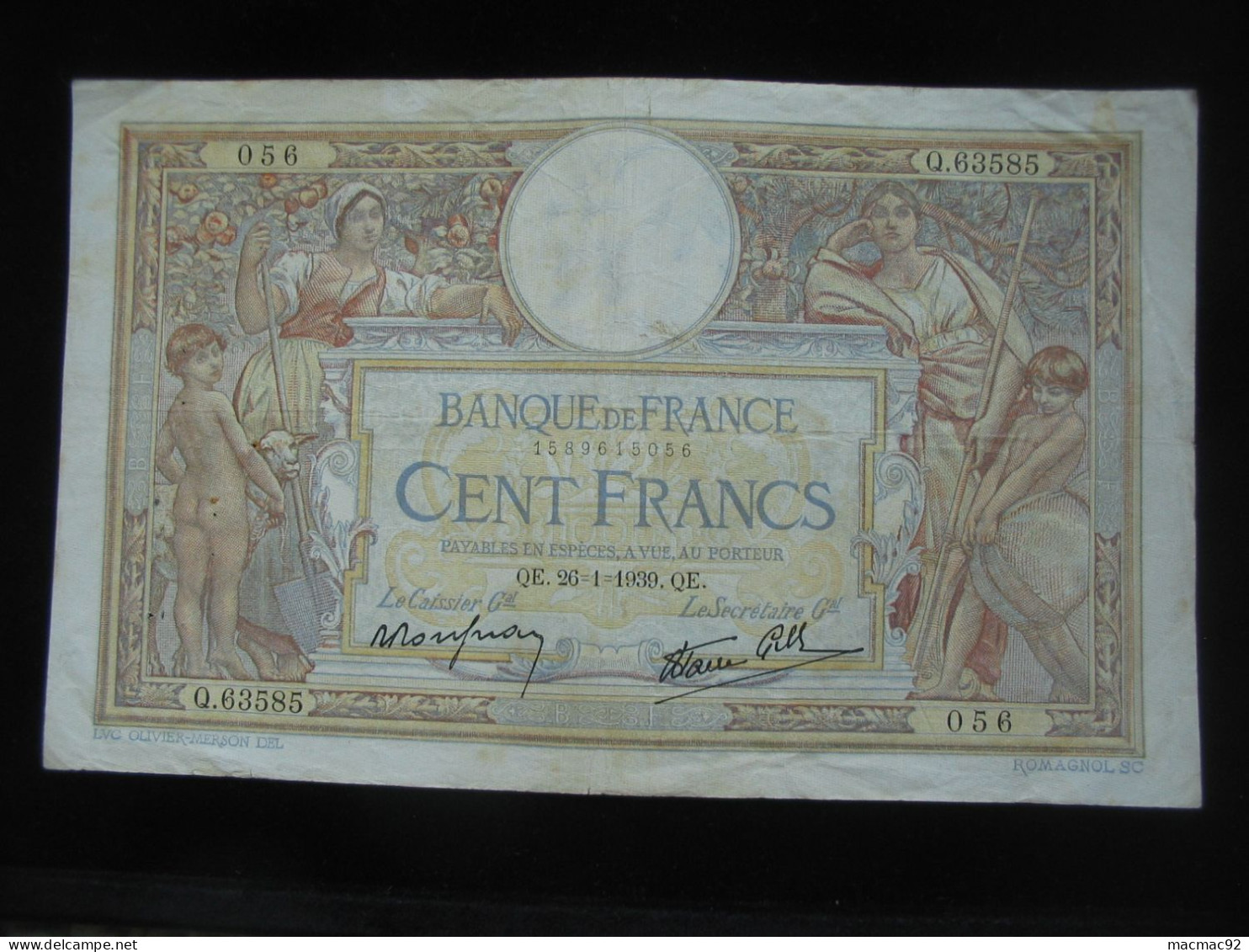 100 Cent Francs - LUC OLVIER MERSON  - 20=1=1939  **** EN ACHAT IMMEDIAT **** - 100 F 1908-1939 ''Luc Olivier Merson''