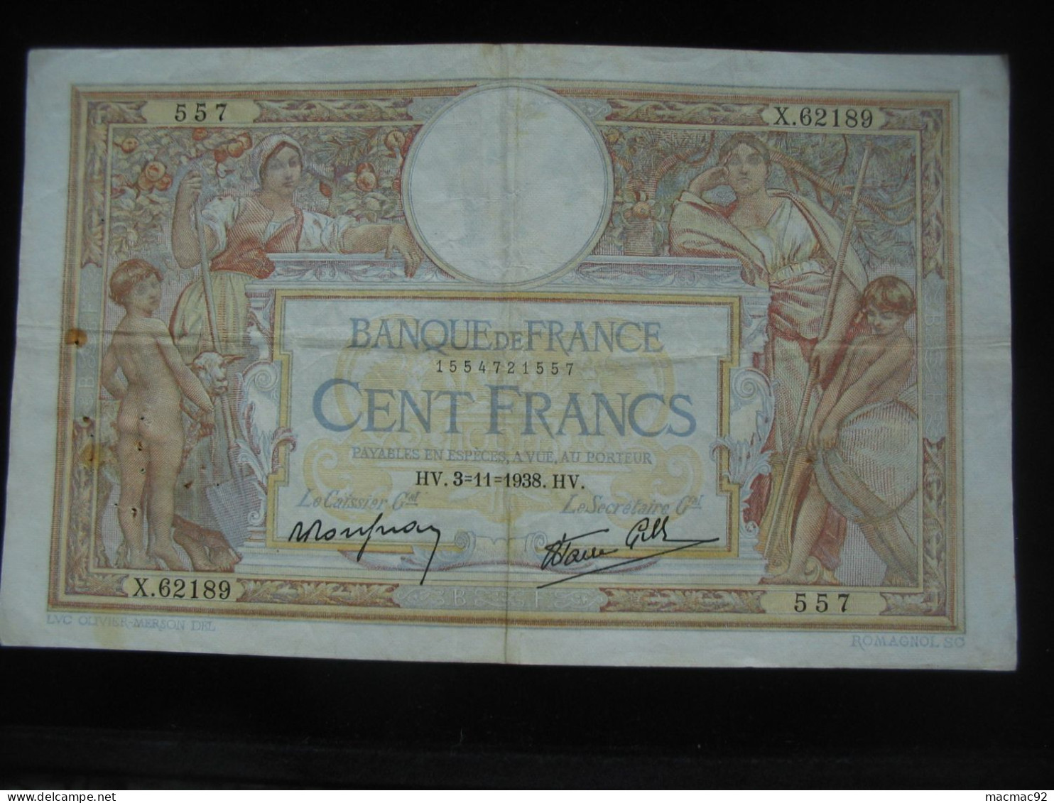 100 Cent Francs - LUC OLVIER MERSON  - 3=11=1938  **** EN ACHAT IMMEDIAT **** - 100 F 1908-1939 ''Luc Olivier Merson''