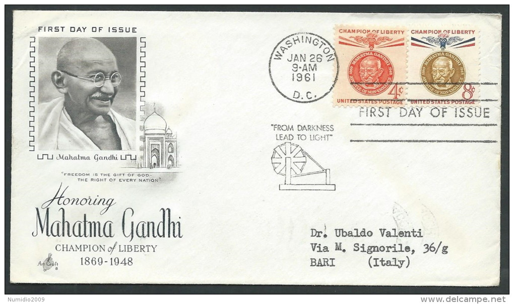 1961 USA FDC GANDHI TIMBRO ARRIVO - V - 1961-1970