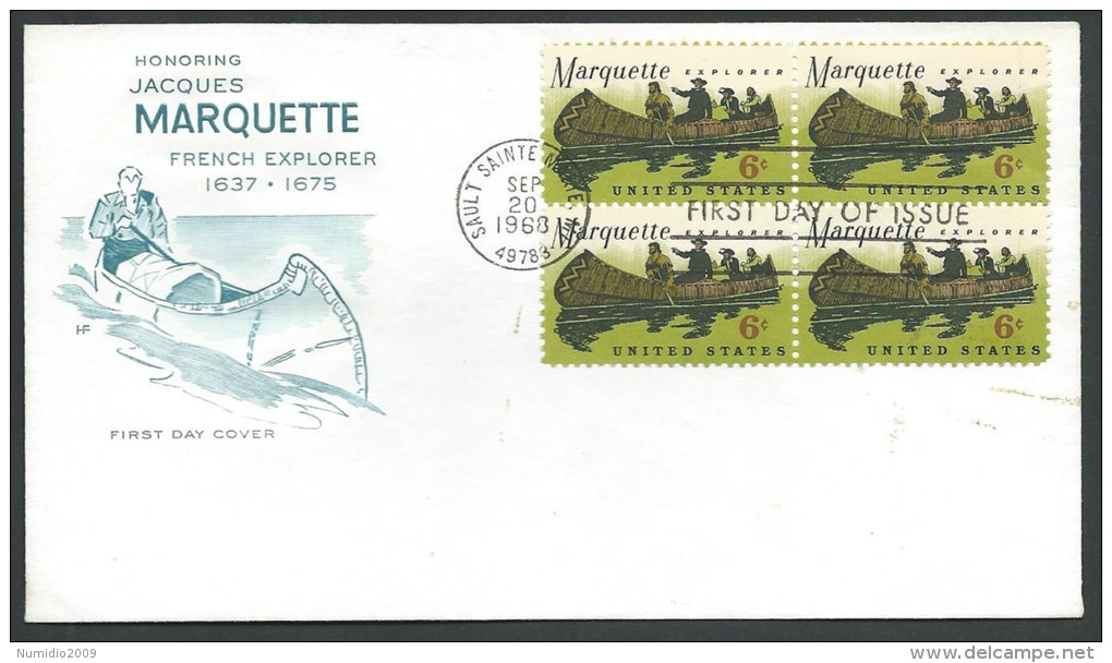 1968 USA FDC MARQUETTE QUARTINA NO TIMBRO ARRIVO - V - 1961-1970