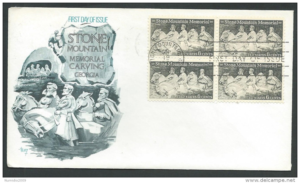 1970 USA FDC STONE MOUNTAIN MEMORIAL QUARTINA TIMBRO ARRIVO - V - 1961-1970